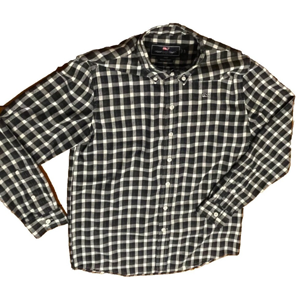 Vineyard Vines Shep & Ian Shirt Youth Large 16 Buffalo plaid Whale Button Down
